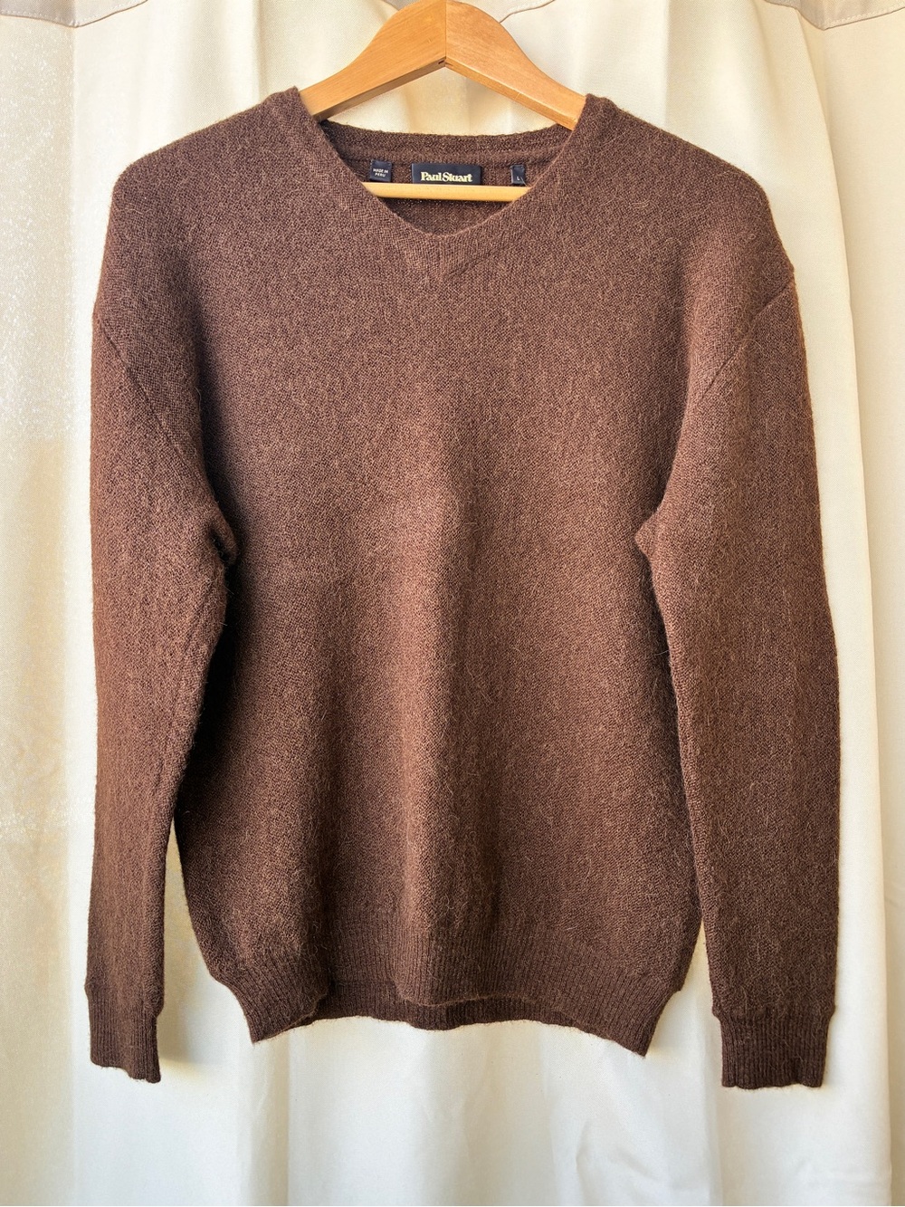 Paul Stuart Large Brown 100% Alpaca V Neck Sweater